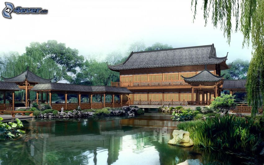 kinesiskt hus, sjö