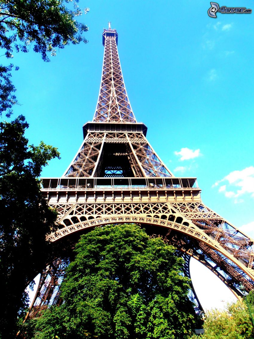 Eiffeltornet, grönska, himmel