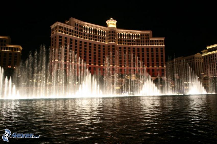 hotel Bellagio, Las Vegas, fontän, nattstad