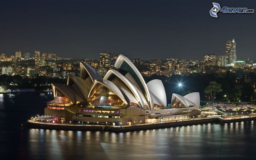 Sydney Opera House, natt, stad