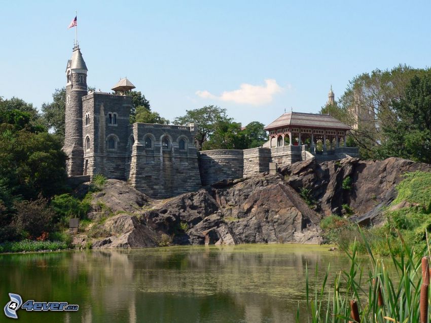Belvedere Castle, sjö, Central Park, New York