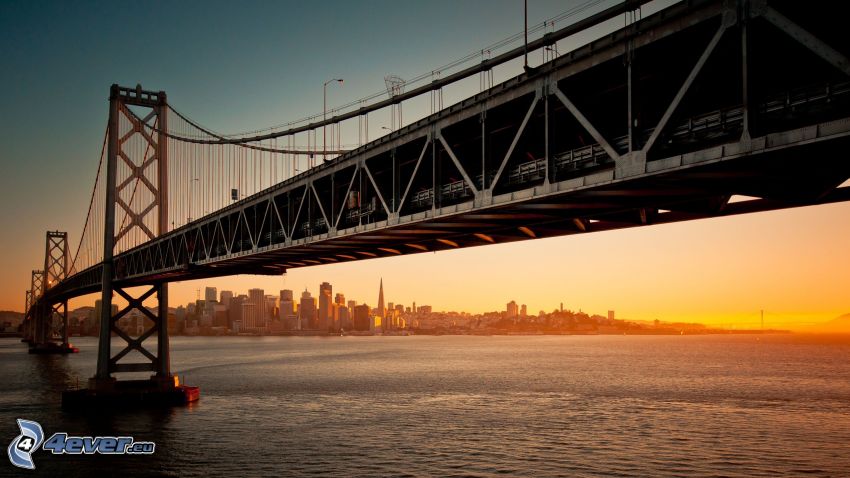 Bay Bridge, San Francisco, solnedgång