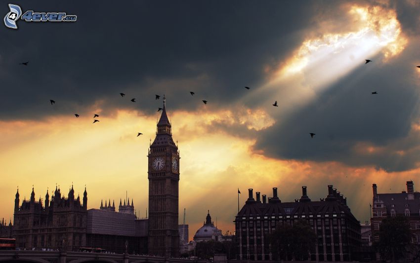 Big Ben, London, solstrålar