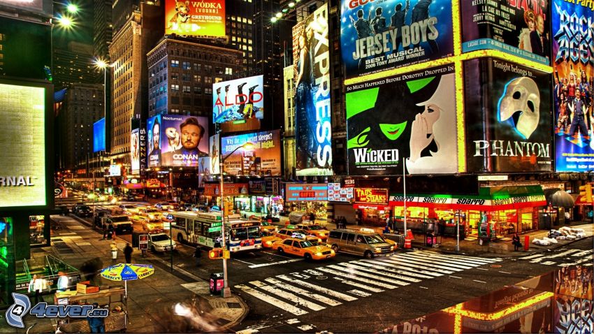 Broadway, nattstad, HDR
