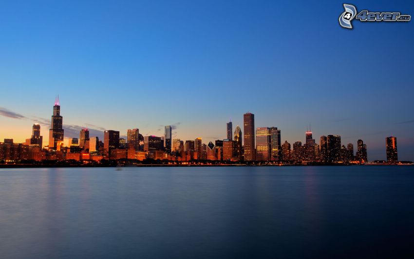 Chicago, panorama, Willis Tower, sjön Michigan