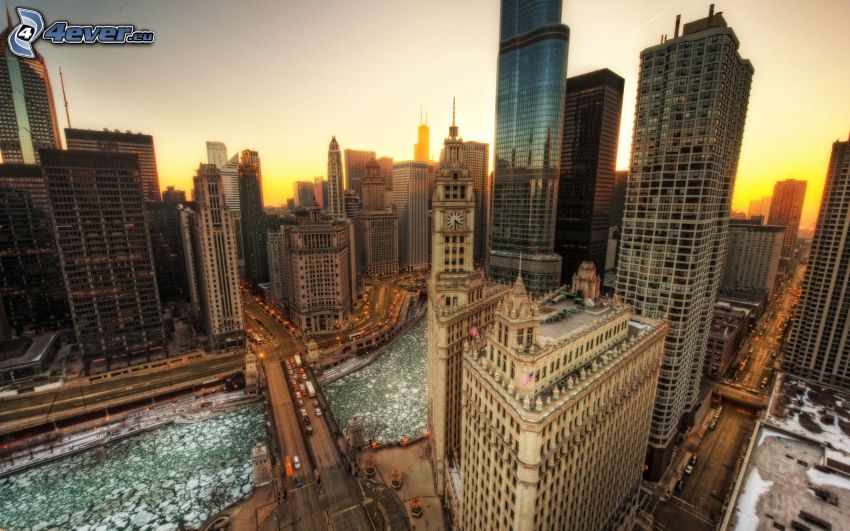 Chicago, skyskrapor, HDR