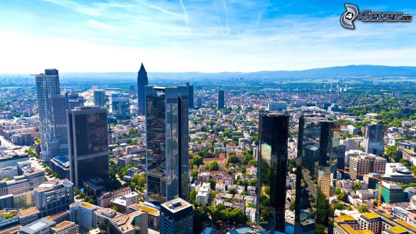 Frankfurt, Tyskland, stad, skyskrapor