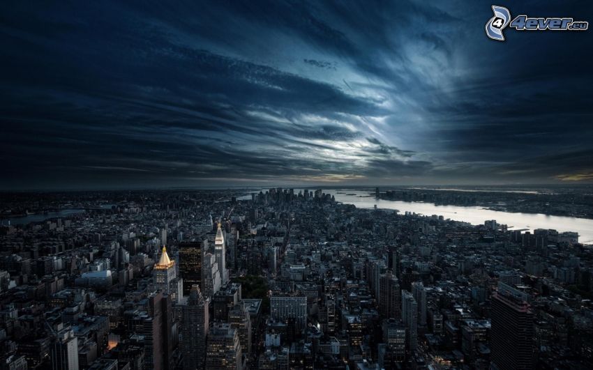 Manhattan, New York, nattstad, HDR