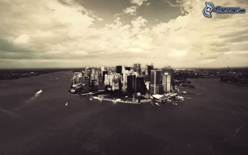 Manhattan, text, svart och vitt