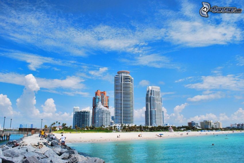 Miami, skyskrapor, hav