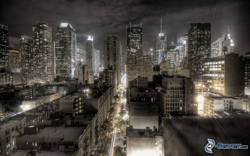 New York, nattstad, ljus