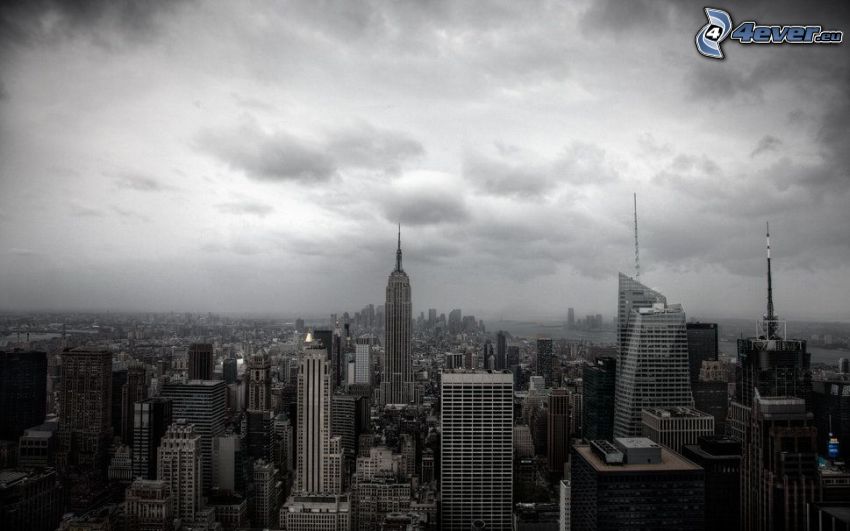 New York, stadsutsikt, Empire State Building, svartvitt foto