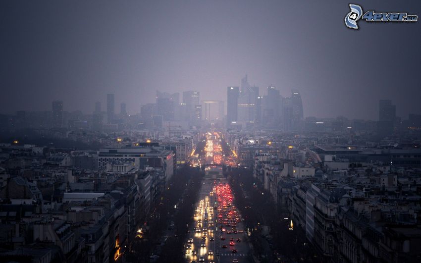 Paris, skyskrapor, nattstad