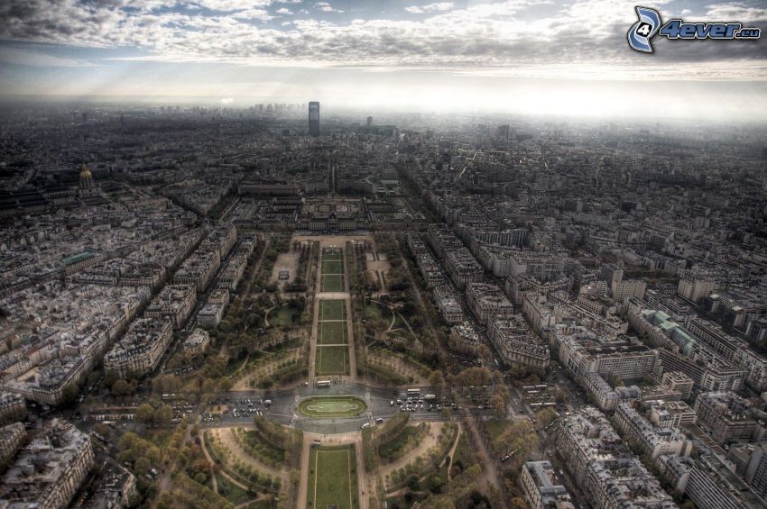 Paris, stadsutsikt, park, HDR