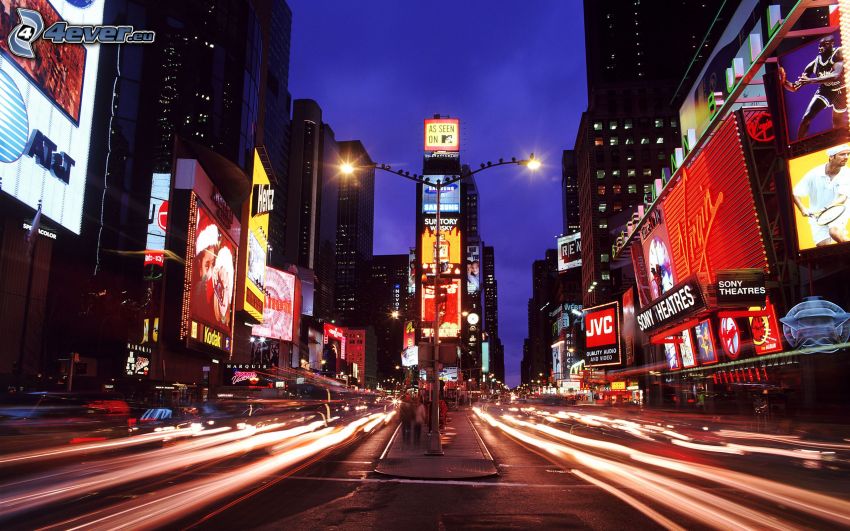 Times Square, New York, nattstad, gata