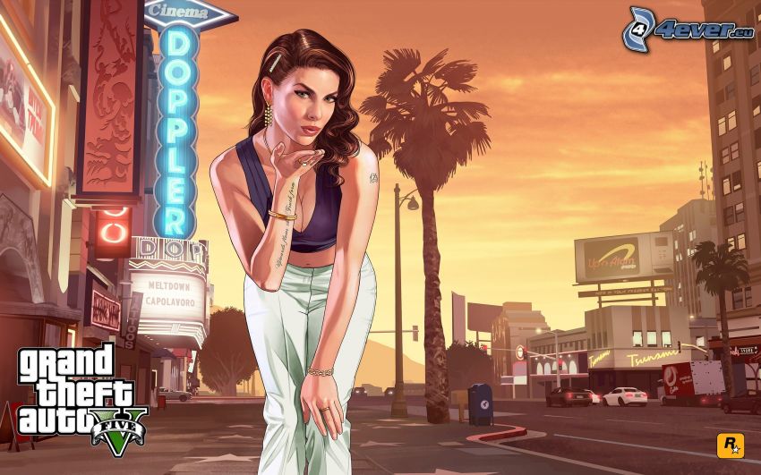 Grand Theft Auto V, tecknad kvinna, gata