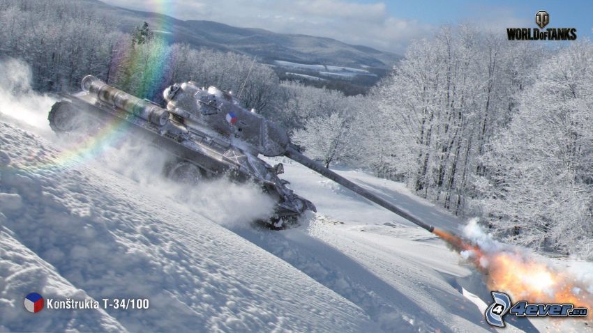 World of Tanks, tank, skytte, regnbåge, snöigt landskap