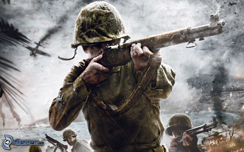 Call of Duty 5, soldat med en pistol