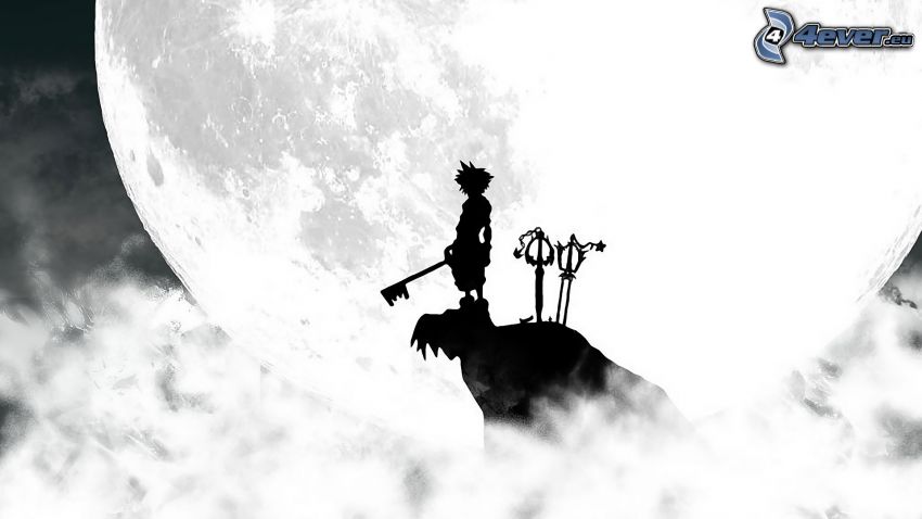 Kingdom Hearts, silhuett av pojke, måne