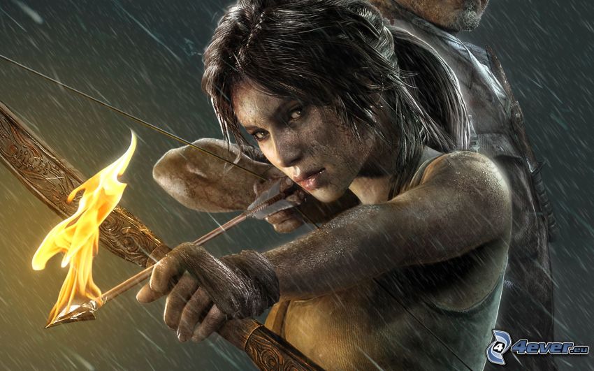 Tomb Raider, kämperska, båge, brinnande pil
