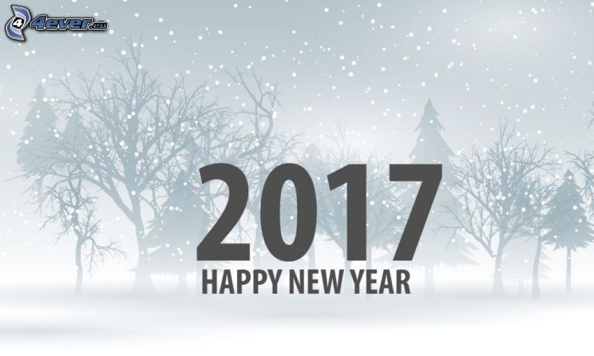 2017, gott Nytt År, happy new year, snöklädda träd
