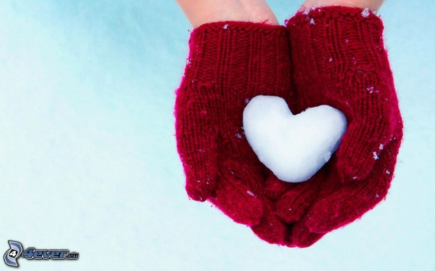 hjärta, handskar, snö