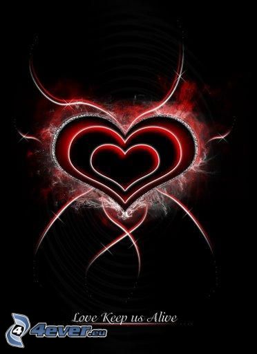 hjärta, kärlek, svart, röd