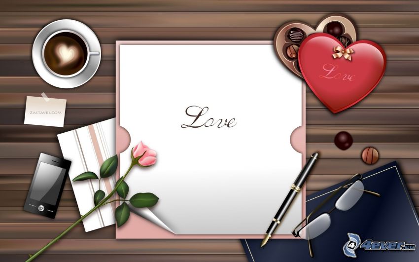 kärlek, bord, papper