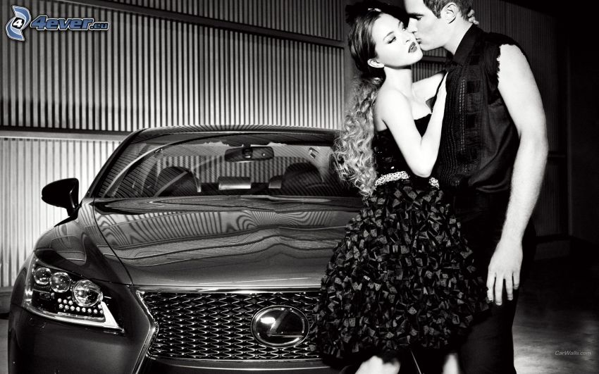 par, Lexus LFA, svartvitt foto