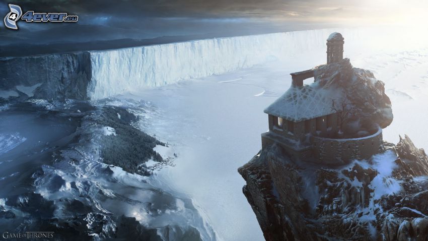 A Game of Thrones, sjö, vinter, hus på kulle