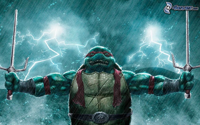 ninja turtles, blixt, regn