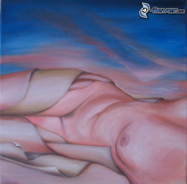 målad kvinna, bröst, avtäckt kvinna