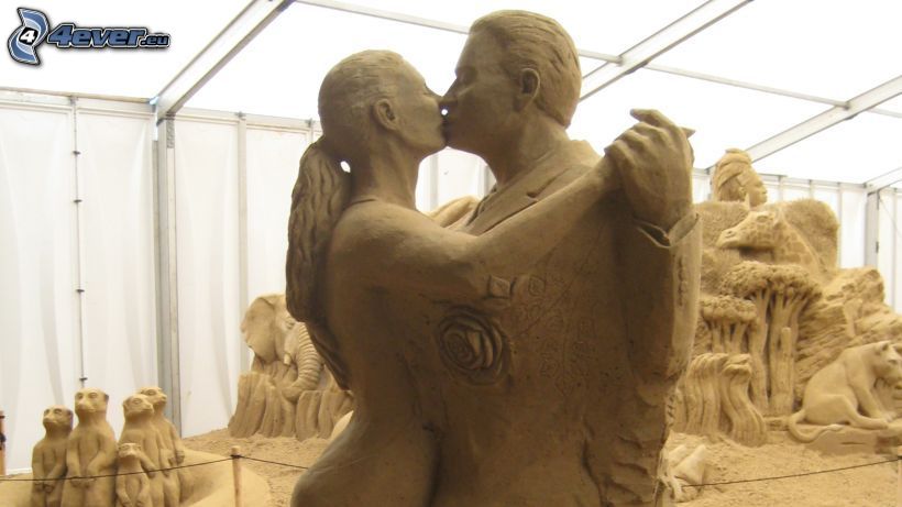 sandskulpturer, par, man och kvinna, dans