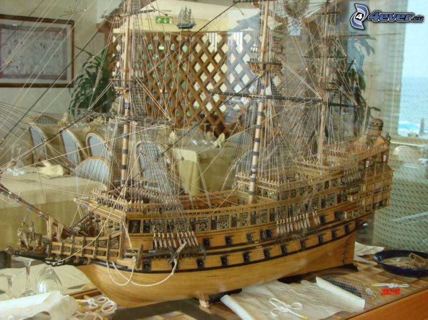 segelbåt, model, restaurang