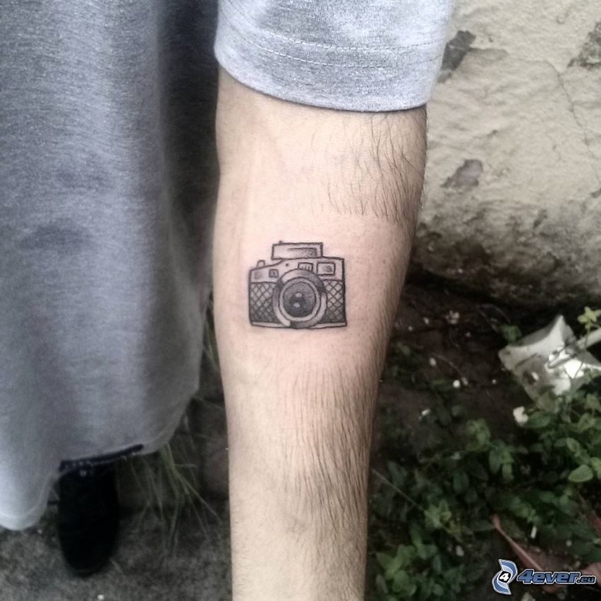 tatuering, kamera, hand
