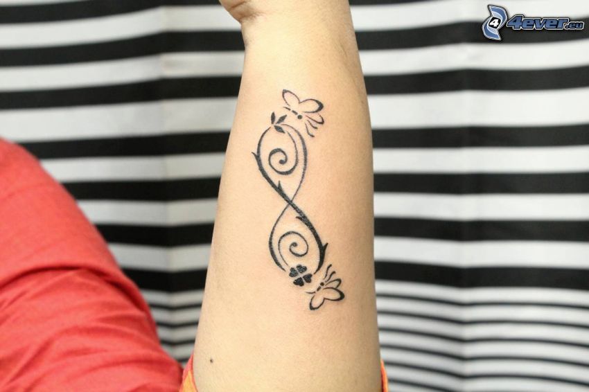 tatuering, oändlighet, fjärilar, hand