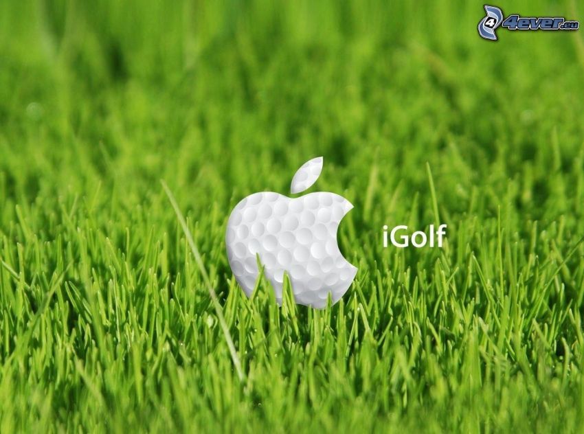 Apple, golfboll, gräs