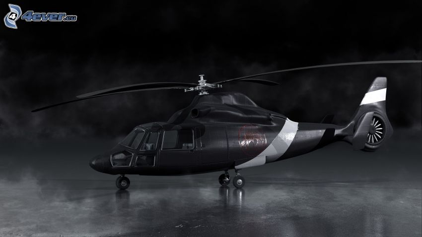helikopter, svartvitt foto