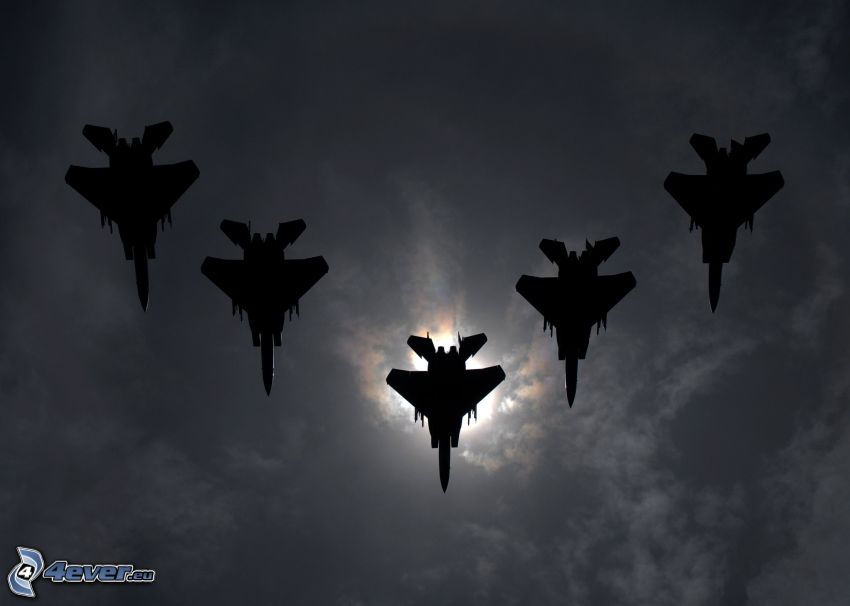 Jaktplan F-15 Eagle, silhuetter av jetplan