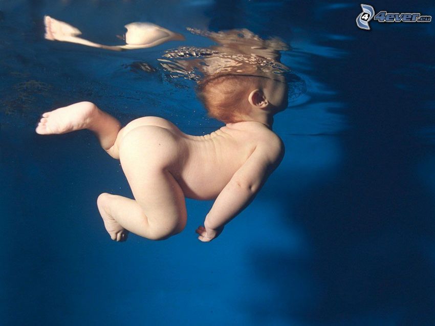 barn i vatten, bebis, simning