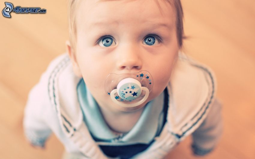 bebis, napp, blå ögon