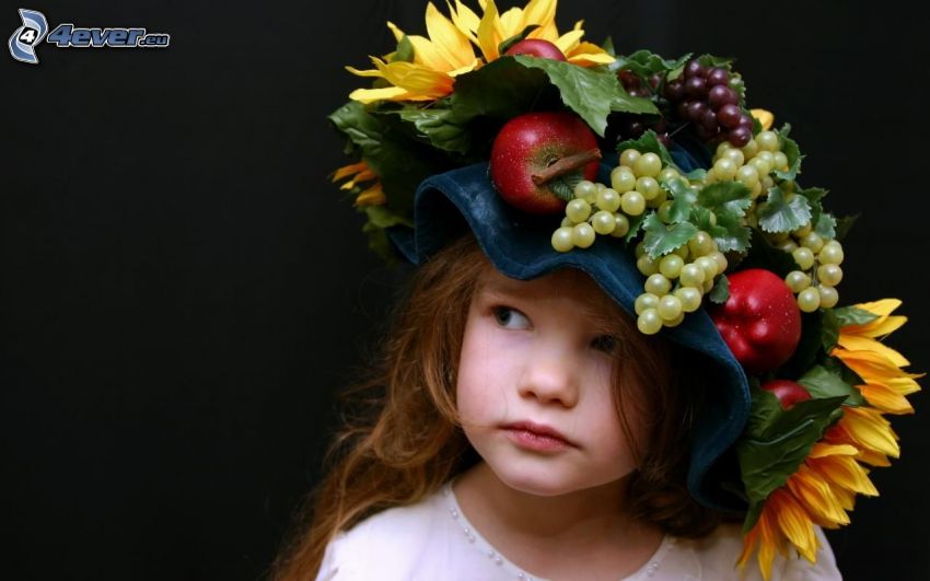 flicka, hatt, frukt