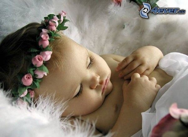 sovande barn, blommor, sömn