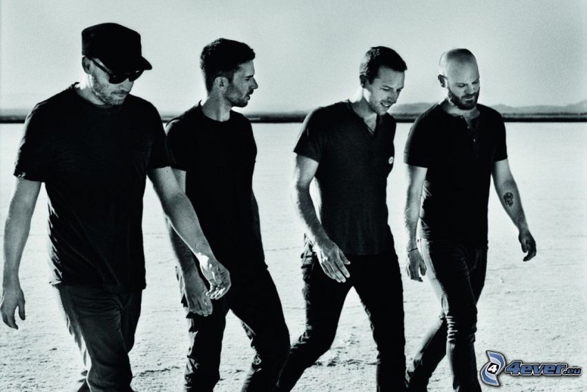 Coldplay, svartvitt foto
