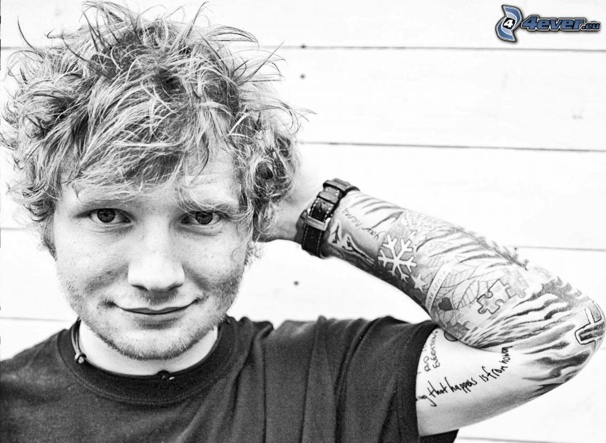 Ed Sheeran, svartvitt foto