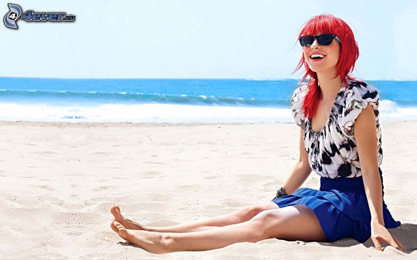 Hayley Williams, rödhårig, hav, strand
