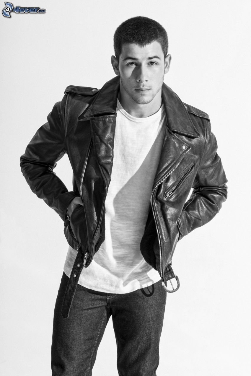 Nick Jonas, svartvitt foto