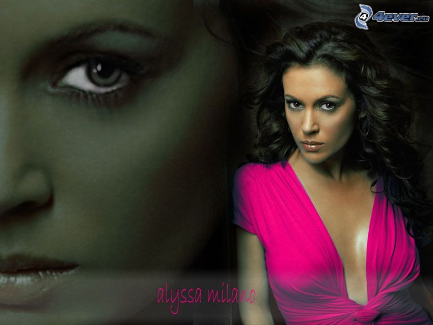 Alyssa Milano, skådespelerska, Phoebe, häxor, Charmed, brunhårig kvinna, rosa klänning