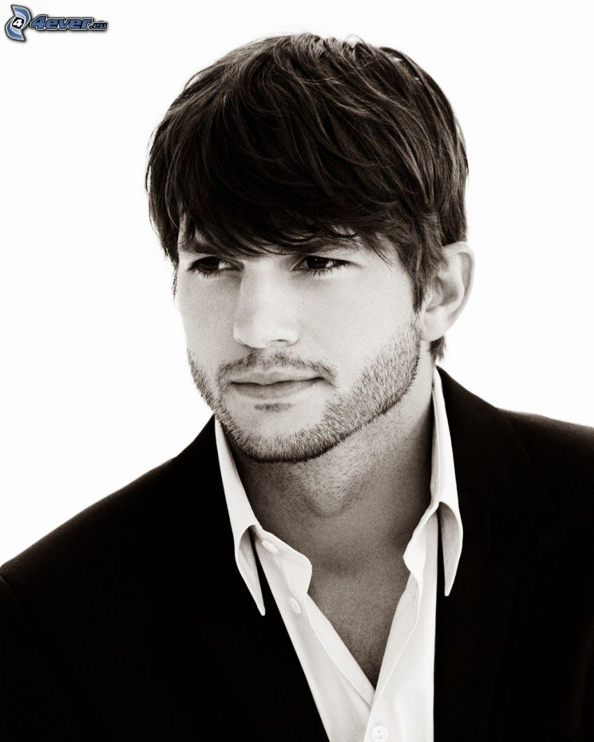 Ashton Kutcher, svartvitt foto