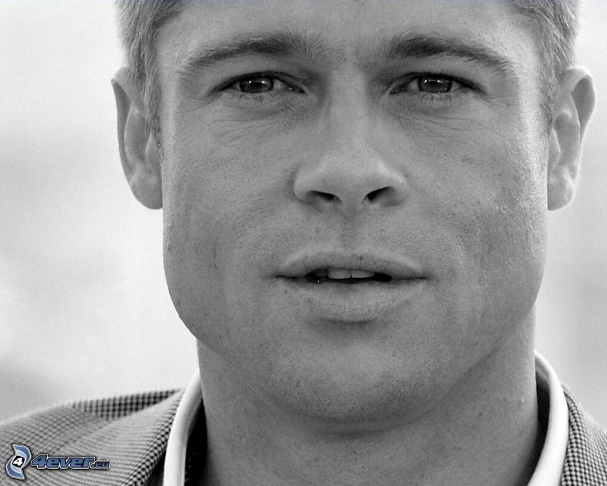 Brad Pitt, svartvitt foto